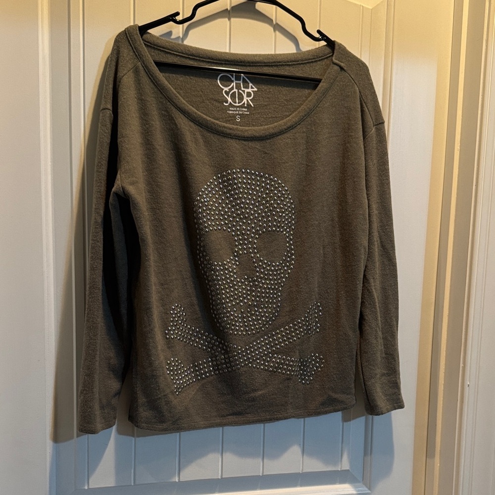 Chaser Charcoal Skull Embellished Top